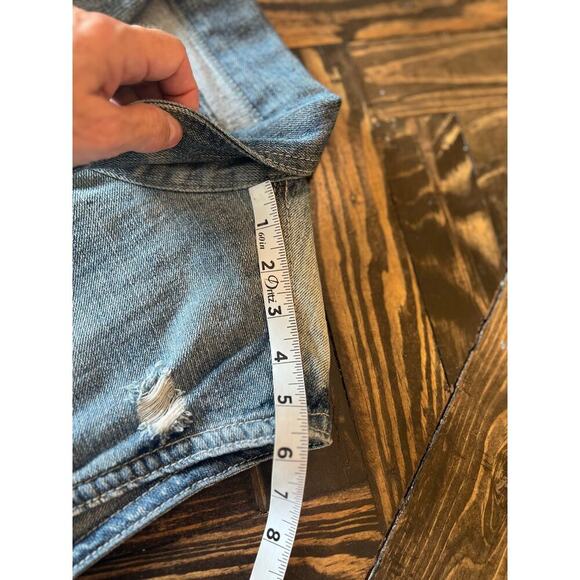 Carbon Women Large Blue Distressed Denim Vest Sleeveless Y2K Grunge Biker Summer - Picture 6 of 8